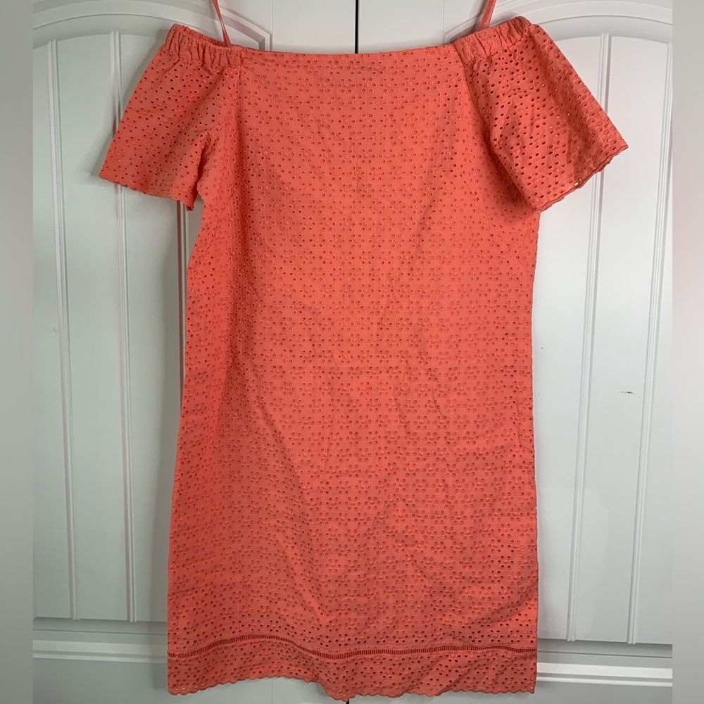 Lauren by Ralph Lauren Off Shoulder Eyelet Shift Dress~Sun Coral Color